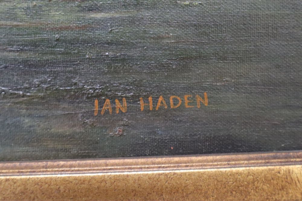 Ian Haden, oil on canvas, 19th century Naval battle, signed, 60 x 90cm